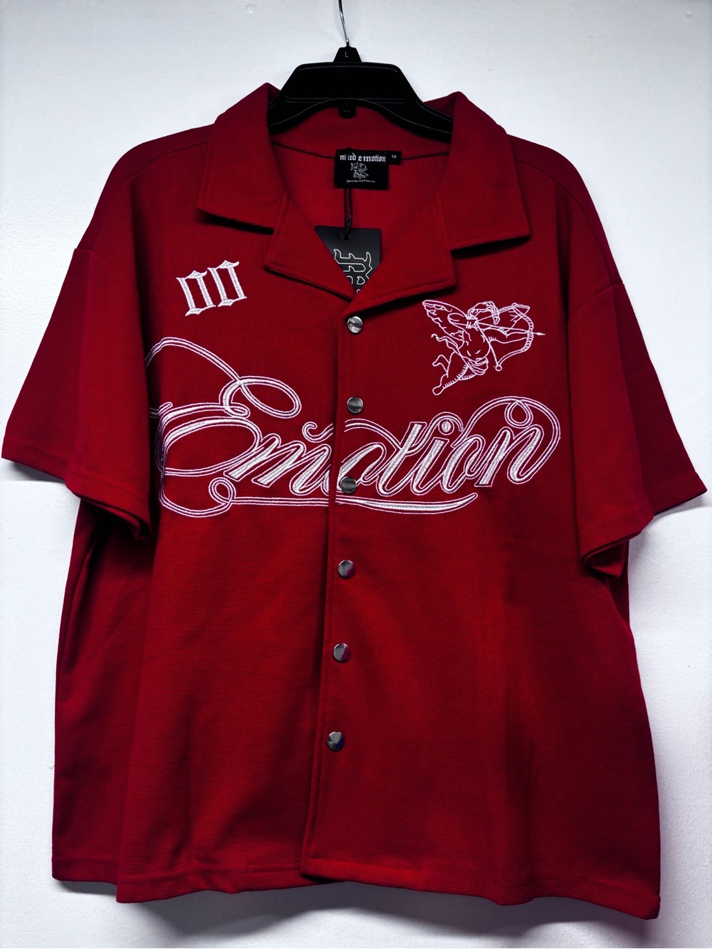 Script Short-Sleeve Button-Up Shirt - Red